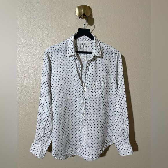 Frank & Eileen White Linen Shirt with Blue Stars - Picture 1 of 6